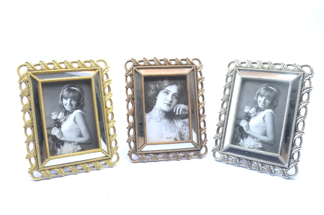Mirror Reflection Glass Vintage Style Photo Frames With Leaves Wave Style Edge