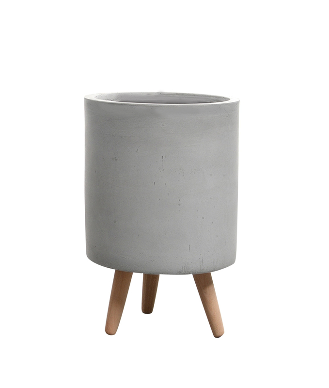 Modern Cylindrical Decorative Resin Planters With Wooden Legs Indoor